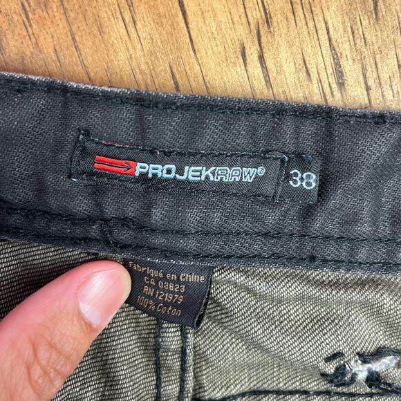 Vintage Projek Raw Mens Jeans Black Baggy Distressed Slim Fit Straight Leg 38x31 - Picture 4 of 12